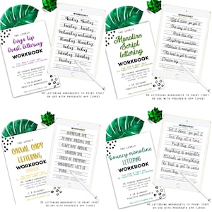BUNDLE 370 Hand Lettering Practice Worksheets, 10 Lettering Alphabet Styles Brush/Monoline for Procreate & Print, Modern Calligraphy, iPad image 7