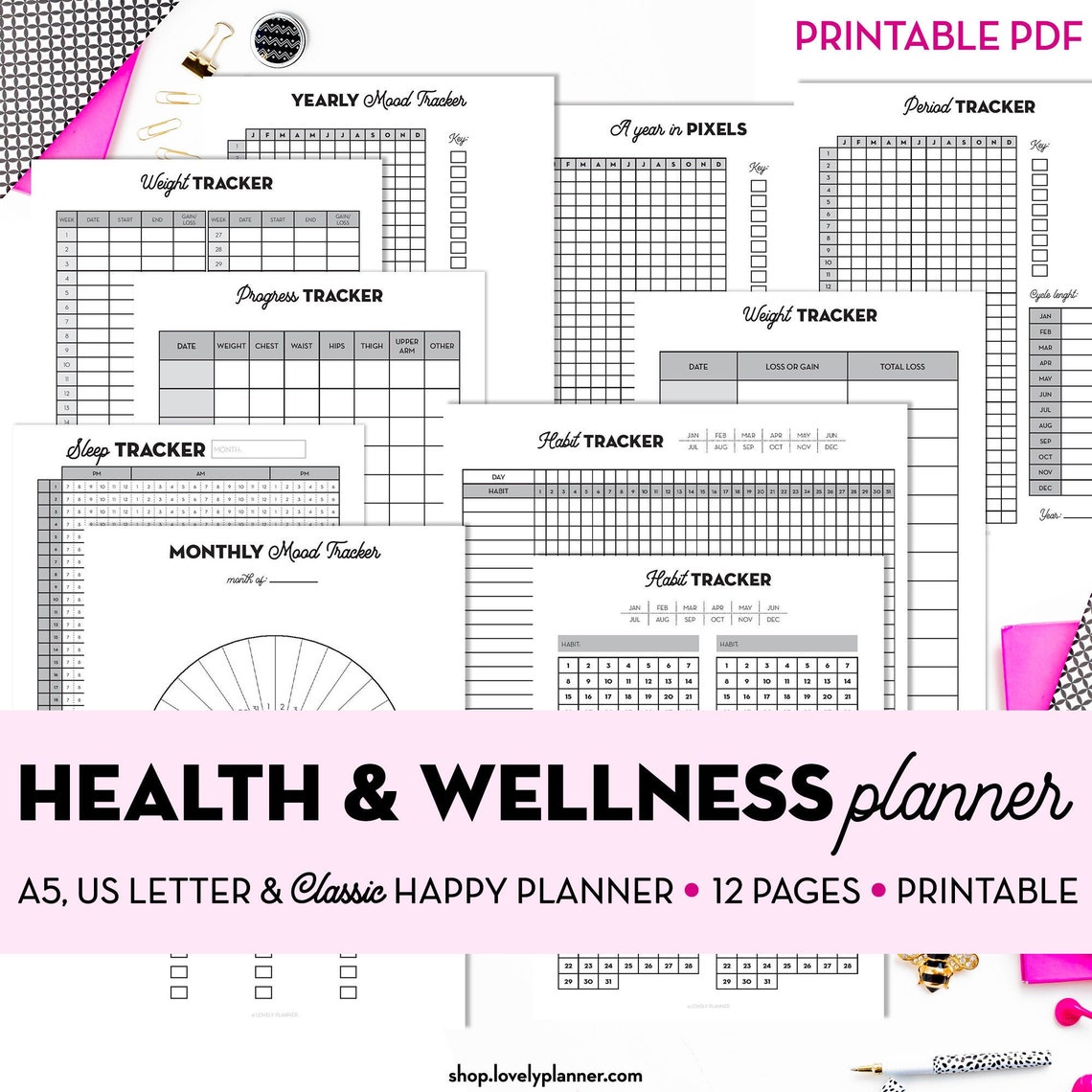12 Printable Health and Wellness Planner Inserts pack of 12 Mind and