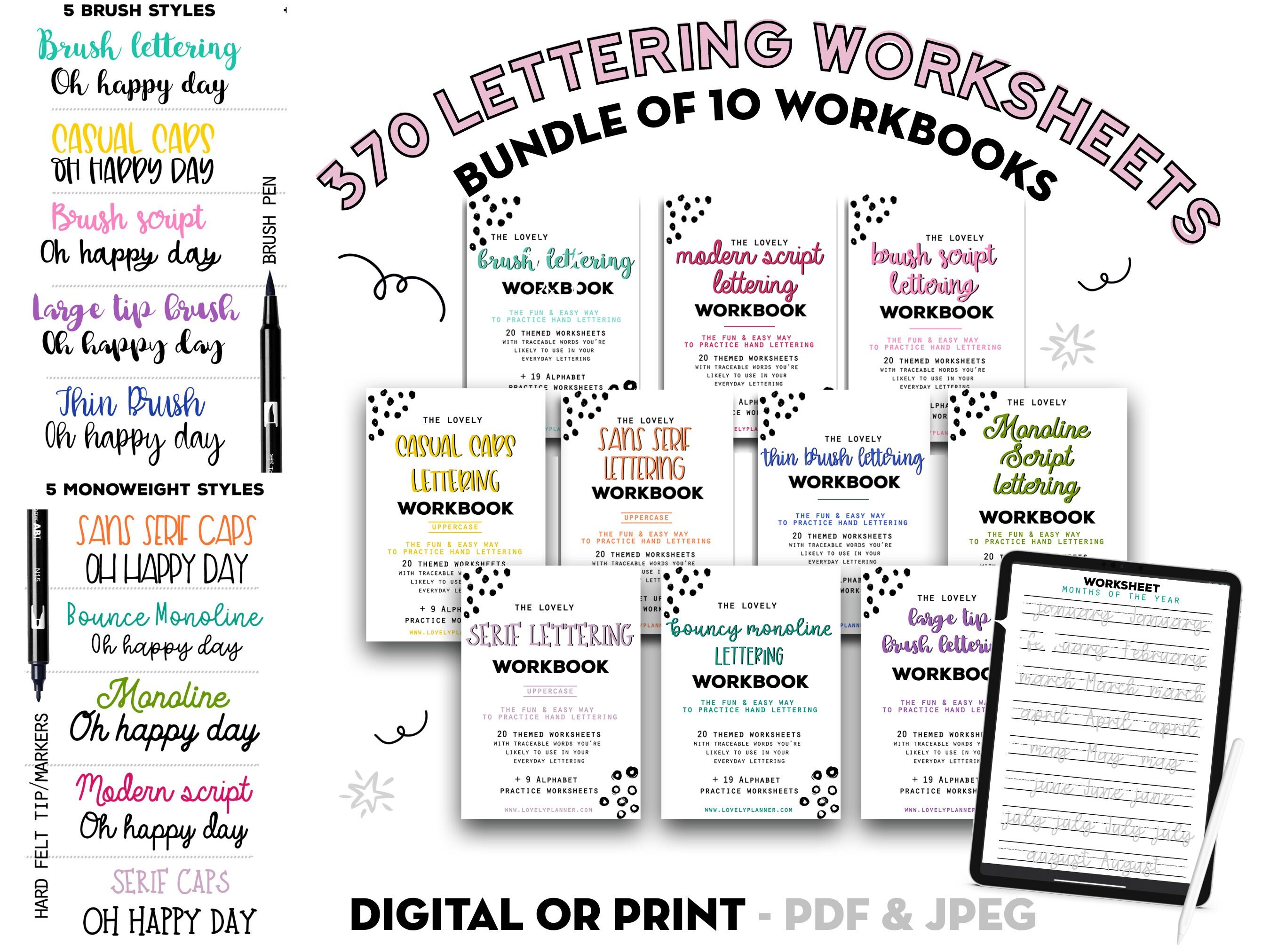 Brush Print Lettering Guide Lettering Workbook Traceable Workbook