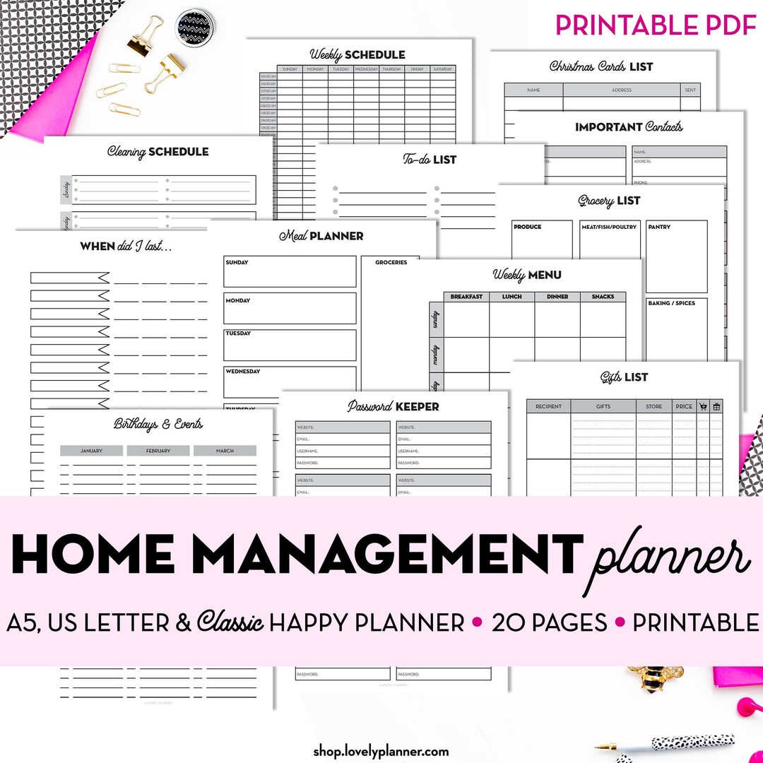 20 Printable Home Management Planner Inserts - Home Binder: Cleaning ...