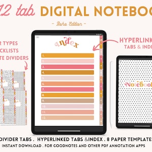 Digital Notebook With 12 Hyperlinked Tabs, Goodnotes Notebook ...