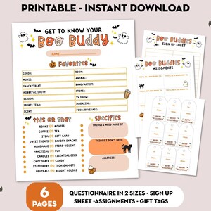 Boo Buddy Printable Kit | Halloween Gift Exchange, Boo Buddy Questionnaire, Sign Up Sheet, Assignments & Gift Tags | Instant Download PDF