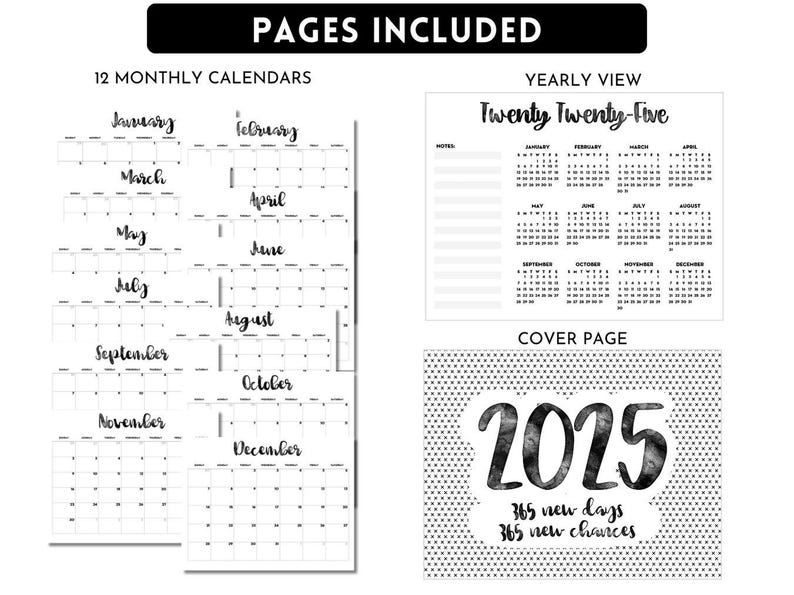 Printable EDITABLE Monthly Calendar 2025 Template, Editable PDF