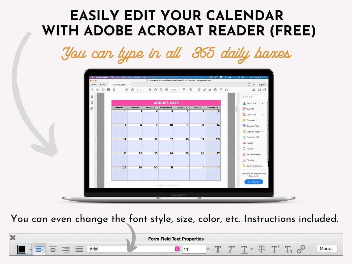 Printable EDITABLE Monthly School Year Calendar Template - Etsy