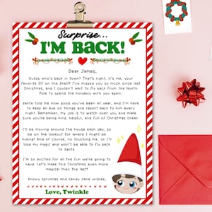 Carta de regreso de elfo editable para imprimir, carta de regreso de tu elfo, carta de regreso de elfo de bienvenida de Navidad, carta de Navidad editable