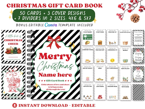Christmas Gift Card Book Editable, Printable Christmas Gift Card Holder, Personalized Christmas Gift for teens and adults - Instant Download