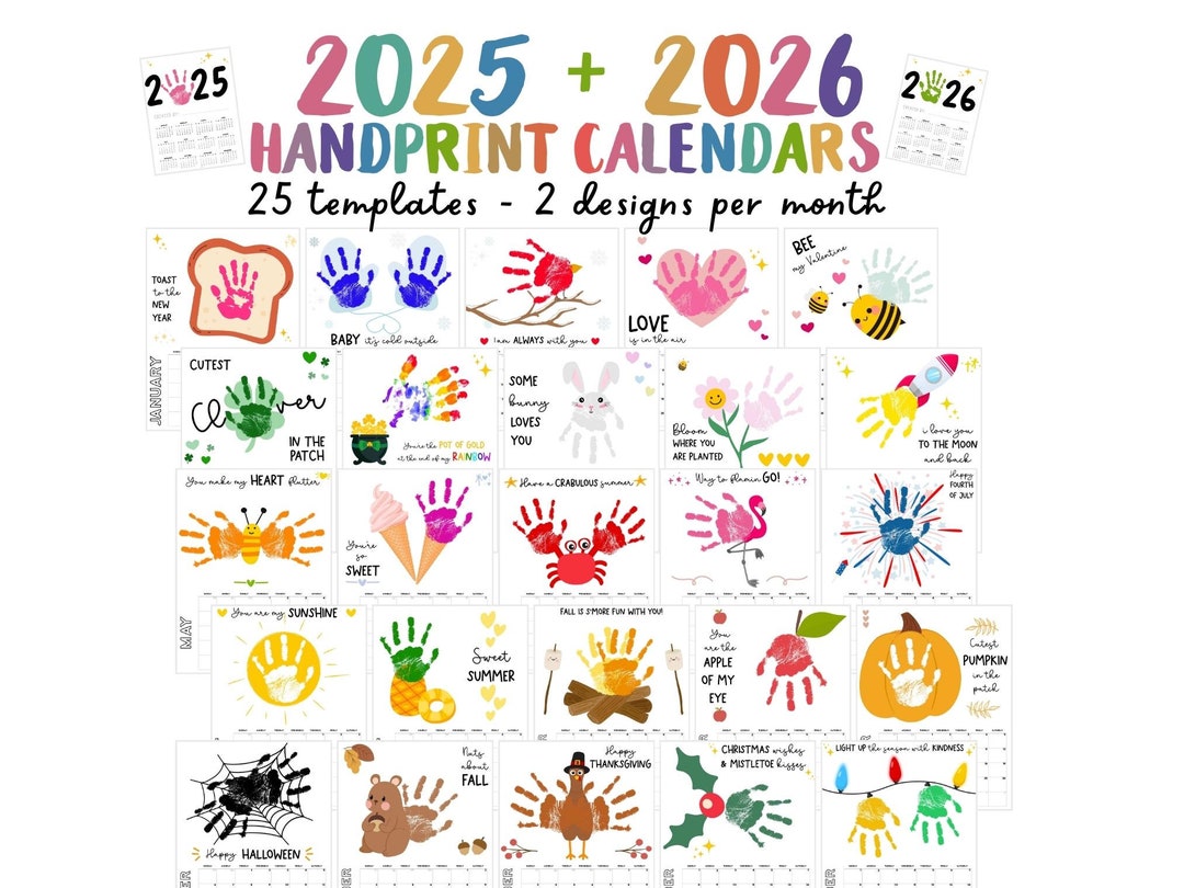 Bundle 2025 + 2026 Handprint Calendars, Printable Handprint Craft