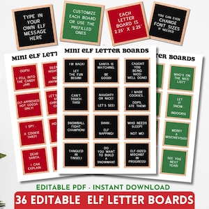 EDITÁVEL 36 Mini Elf Letter Boards Modelo Editável Letter Board Elf Notes Editável Elf Props Printable Funny Letter Boards Vermelho Verde Preto