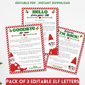 Bundle of 3 EDITABLE Printable Elf Letters, Elf First Arrival Letter, Elf Return Letter, Elf Departure Letter, Christmas Elf Letter Pack