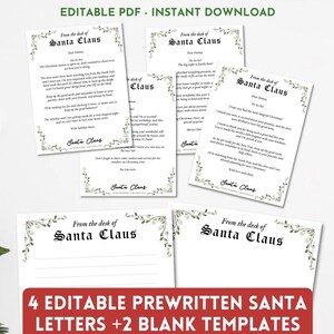 4 cartas editables de Papá Noel para niños, cartas de Papá Noel personalizables e imprimibles, plantilla de membrete de Papá Noel, correo de Papá Noel imprimible