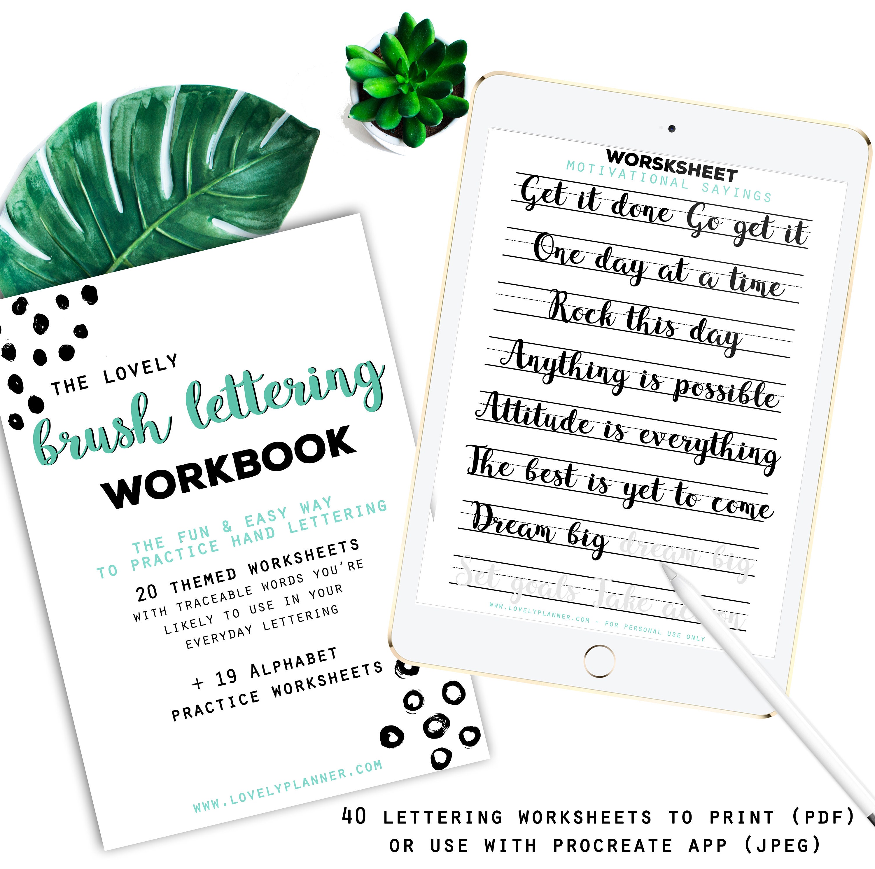 40 practice worksheets brush lettering for procreate print etsy