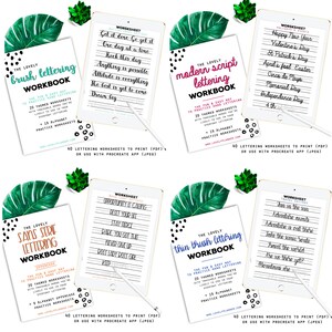 BUNDLE 370 Hand Lettering Practice Worksheets, 10 Lettering Alphabet Styles Brush/Monoline for Procreate & Print, Modern Calligraphy, iPad image 6