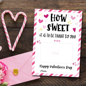 Druckbare Lehrer Valentinstag Geschenk Kartenhalter, wie süß es ist, von Ihnen gelehrt zu werden Valentinstag Geschenk Kartenhalter Bearbeitbarer Sofortiger Download