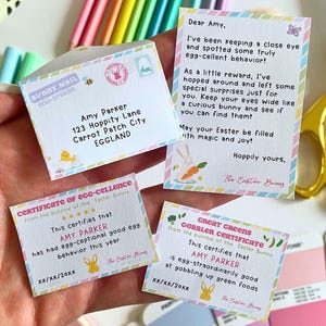 Mini carta editable de conejito de Pascua, certificado imprimible de conejito de Pascua, carta personalizable de conejito de Pascua, nota de conejito, correo de conejito