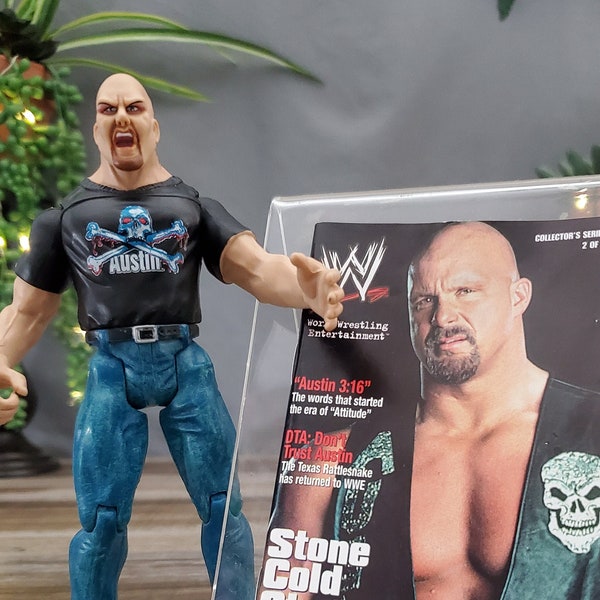 Stone Cold Steve Austin Action Figure, "Austin 3:16" Articulated Action Toy, World Wrestling Entertainment Collector's Series Mag