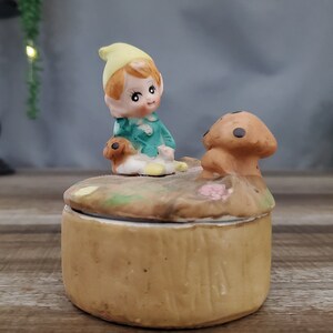 Vintage Garden Gnome Trinket Box: Porcelain Elf & Mushroom, Homco