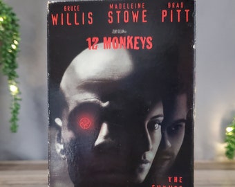 12 Monkeys VHS, stars Brad Pitt and Bruce Willis, Time Travel Madness "The Future Is History!" Vintage VHS Video