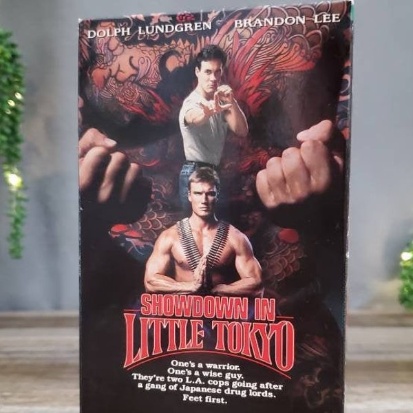 Showdown in Little Tokyo VHS, stars Brandon Lee and Dolph Lundgren, One's a Warrior & One's a Wise Guy, Japanese Drug Lords