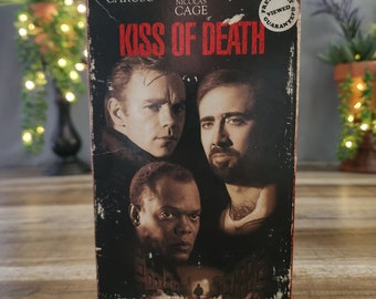 Kiss of Death VHS, stars David Caruso, Nicolas Cage and Samual L. Jackson, Sleek Muscular Thriller, Pulsating with Tension, Non-Stop Energy