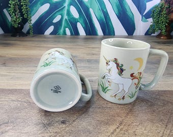 Otagiri Dancing Unicorn Mugs, 2 Gold Gilt Unicorn Coffee Cups