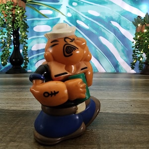 POPEYE Moving Arm Toy, RARE! Plastic Popeye Figure Eats Spinach, Made in Hong Kong