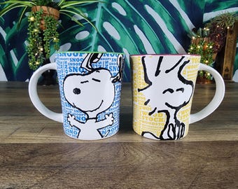 Vintage Snoopy and Woodstock Coffee Mugs, Peanuts Collectible Cups