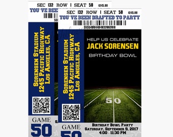 VIP Football Ticket You've Been Drafted To Party Football Theme 50th Birthday Tailgate Milestone Celebration Party Invitation - Digital File