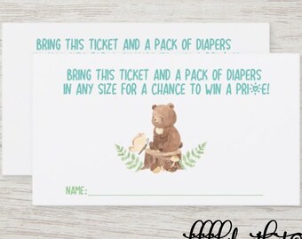 Teddy Bear Safari Animals Woodland Baby Shower Theme - Diaper Raffle Cards - Digital File Only