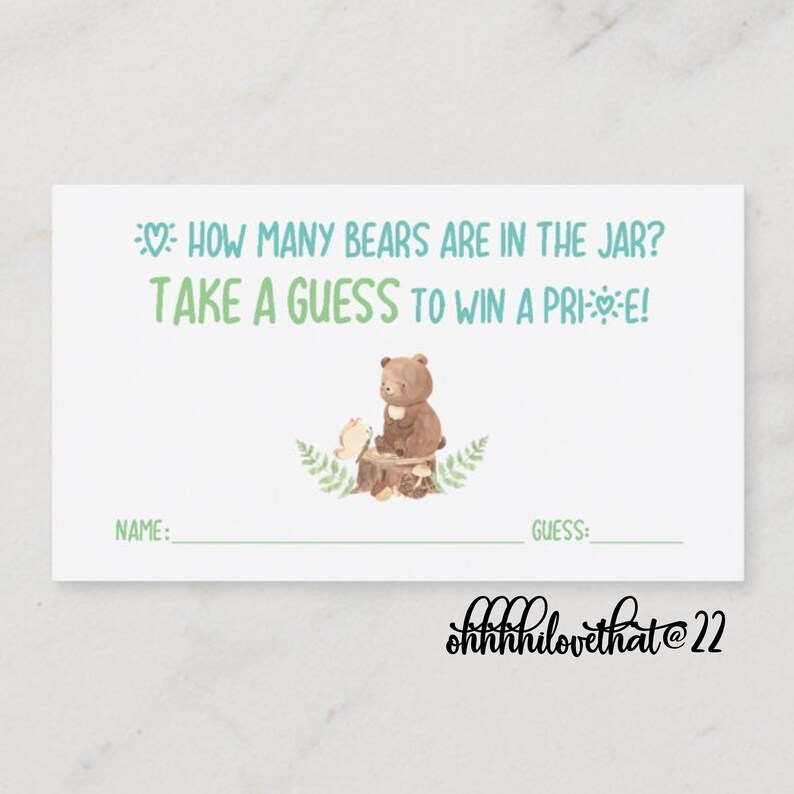 How Many Bears in the Jar Raffle Cards Teddy Bear Baby Shower Woodland