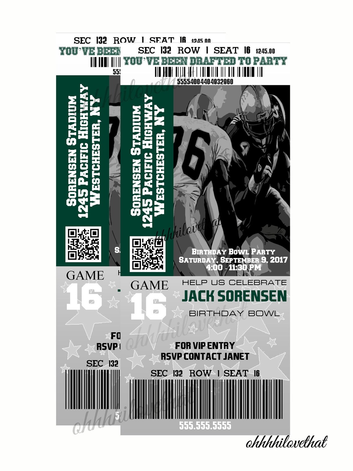 VIP Football Ticket Birthday You've Been Drafted Celebrate Etsy