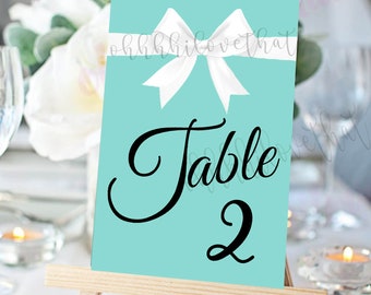 Bride & Couture Teal Blue Shower Graduation Wedding Party Reception Table Number Cards 1 to 12 Digital File Only