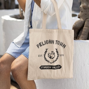 Pelican Town Pixel Tote Bag | Stardew Valley | Stardew Valley Gift | College Stardew Valley | Canvas Bag| Stardew | Gamer Bags | Cozy Gaming