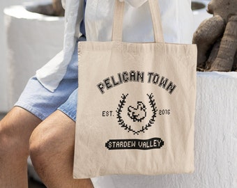 Pelican Town Pixel Tote Bag | Stardew Valley | Stardew Valley Gift | College Stardew Valley | Canvas Bag| Stardew | Gamer Bags | Cozy Gaming