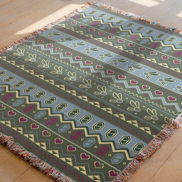 妖精とルピーの織りスローブランケット | ゼルダ風クリスマスタペストリー | ゲーマーギフト | ピクセルアート | 居心地の良いゲーマー | 居心地の良いゲーム | クリスマスデコレーション