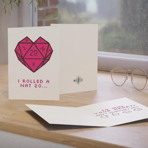 Dungeons and Dragons D20 Grußkarte | DnD inspirierte Valentinstagskarte