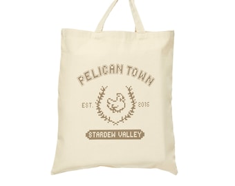 Pelican Town Pixel Tote Bag | Stardew Valley Inspired Gift | College Stardew Valley |  Cozy Gamer | Cozy Gaming | Gamer Girl Accessories