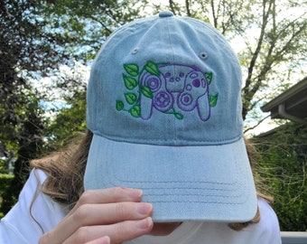 Game Cube Leaf Embroidered Light Denim Cozy Gaming Cap | Cute Cozy Gamer Gifts | Gamer Girl Gift | Retro Videogame Plant Mom