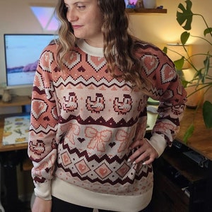 Valentines Pixel Chicken Love Sweater | Stardew Valley Inspired Valentine&#39;s Day Gift | Pixel Art | Cozy Gamer | Cozy Gaming Coquette Sweater