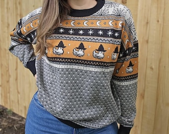 Stardew Witchy Chicken Sweater | Autumn Knit Sweater | Stardew Valley Halloween Witch Chickens | Pixel Art Gifts | Cozy Gamer | Nordic Style