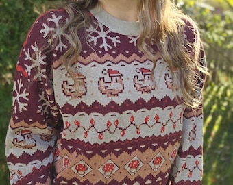 Christmas Pixel Chicken Sweater | Winter Knit Sweater | Stardew Valley Inspired Gift | Pixel Art | Cozy Gamer | Cozy Gaming Xmas Sweater