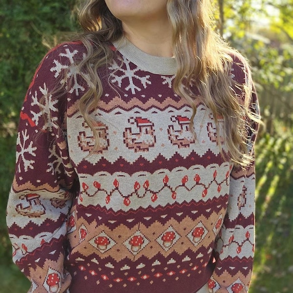 Christmas Pixel Chicken Sweater | Winter Knit Sweater | Stardew Valley Inspired Gift | Pixel Art | Cozy Gamer | Cozy Gaming Xmas Sweater