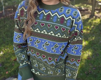 Fairies and Rupees Knit Sweater | Zelda Inspired Christmas Knit Sweater | Gamer Gifts | Pixel Art | Cozy Gamer | Cozy Gaming | Xmas Sweater