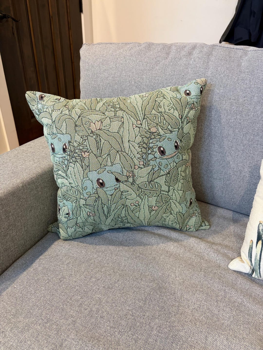Bulbs And Leaves Woven Throw Pillow | Botanical Cozy Gaming Home Decor | Poke mon Aesthetic Home Decorations | Anime Tapestry Throw | Bulba