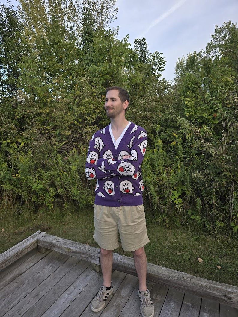 Boo Ghost Cardigan | Gamer Halloween Sweater | Videogame Gifts | Pixel Art | Cozy Gamer | Cozy Gaming | Gamer Sweater image 9