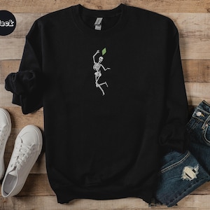 Embroidered Skeleton Sim Halloween Crewneck Sweatshirt | Sims Gamer Embroidery | Cozy Gamer Sweater | Spooky Fall Layers