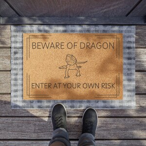 Beware of Dragon Doormat, Bearded Dragon Mat, Pet Home Decor, Dragon Parent Merch, Beware of Dragon Rug, Reptile Lover Gift image 4