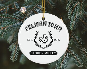 Pelican Town Pixel Chicken Stardew Valley Christmas Ornament | Cozy Gaming Christmas | Cozy Gamer Gifts | Stardew Xmas Gamer Gift