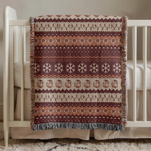 Stardew Christmas Pixel Chickens Woven Throw Blanket | Pixel Snowflakes Home Decor | Holiday Decoration | Tapestry Style | Housewarming Gift