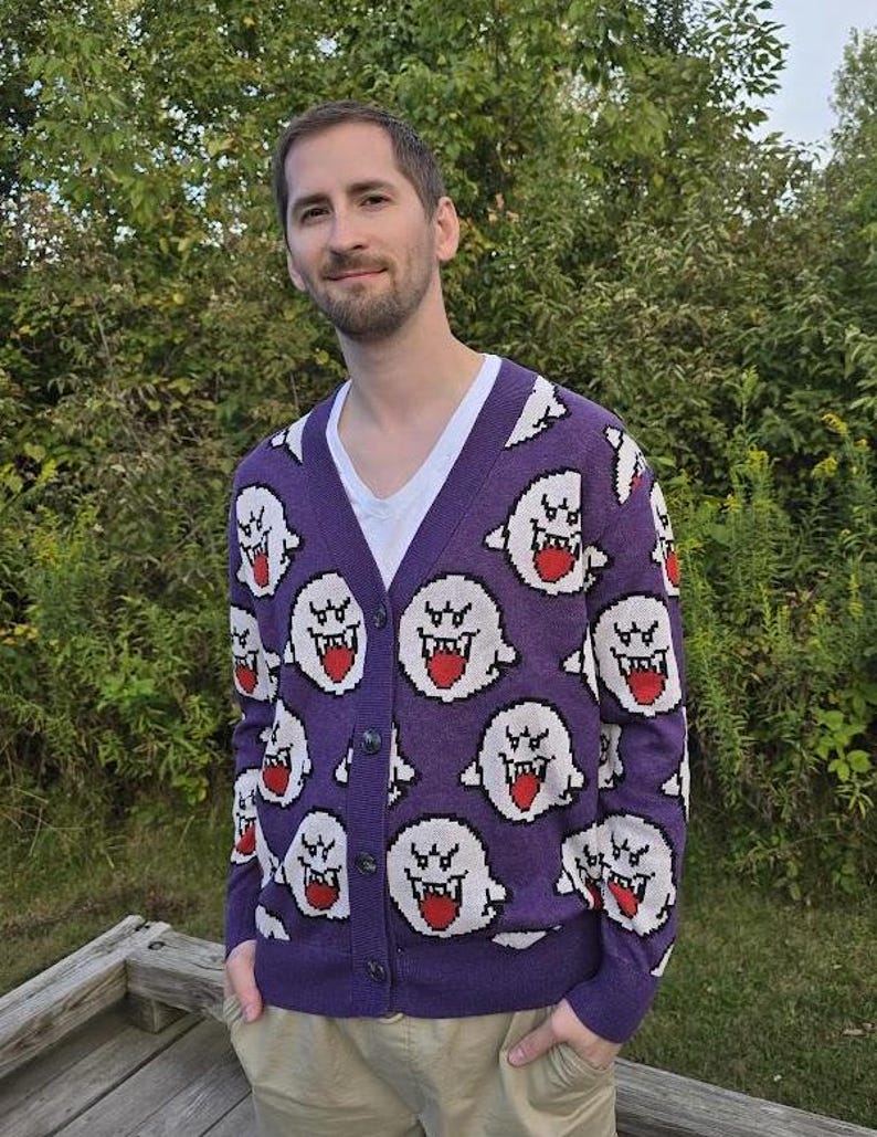 Boo Ghost Cardigan | Gamer Halloween Sweater | Videogame Gifts | Pixel Art | Cozy Gamer | Cozy Gaming | Gamer Sweater image 8