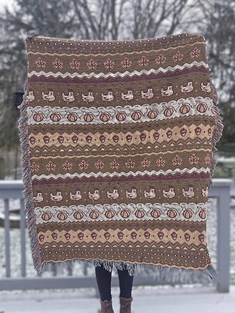 Stardew Fall Pixel Chickens Woven Throw Blanket | Pixel Pumpkins Home Decor | Autumn Fall Decoration | Tapestry Style | Housewarming Gift image 13